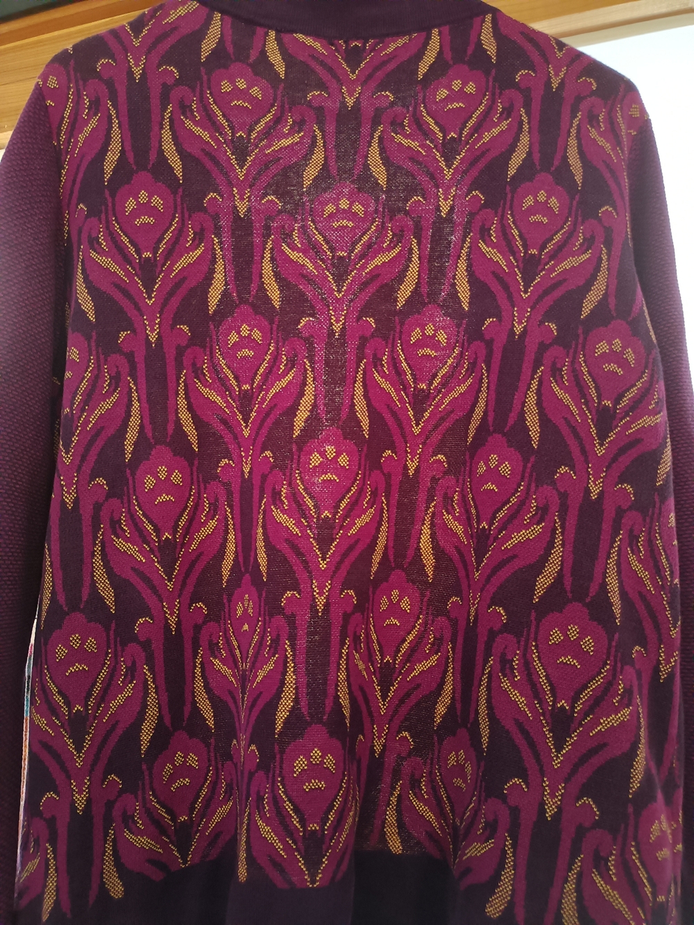 Coldwater Creek Purple and Gold Patterned Open-Front Jacket - Picture 3 of 3